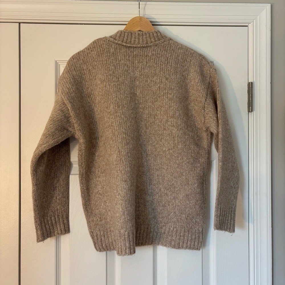 J. Crew Cream Beige Button Shoulder Heathered Sweater Ribbed Alpaca Wool XS Soft - Picture 8 of 8